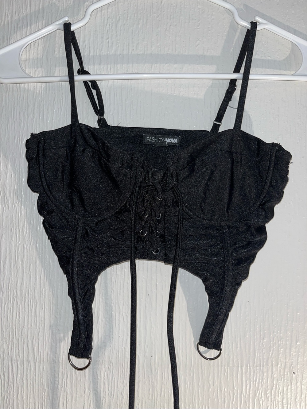 Fashion Nova Black Lace-Up Bustier Crop Top with Ring Accents